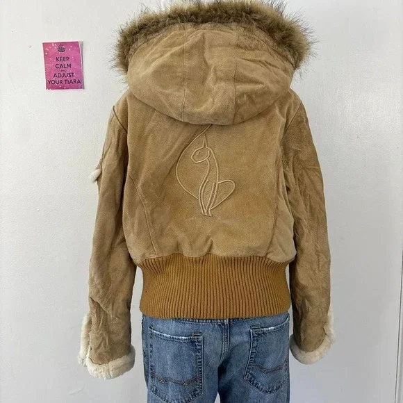 rare baby phat leather fur hooded jacket - Picture 8 of 8